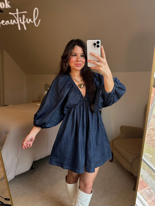 Dark Denim V-Neck Dress