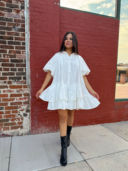 White Asymmetrical Ruffle Dress