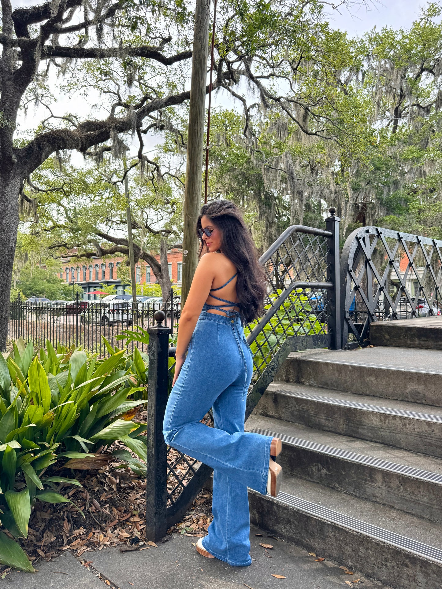 Showstopper Open Back Denim Jumpsuit