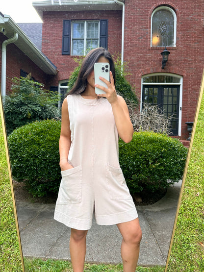 Light Khaki Sleeveless Oversized Romper