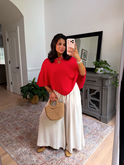 Boulevard Red Knit Poncho