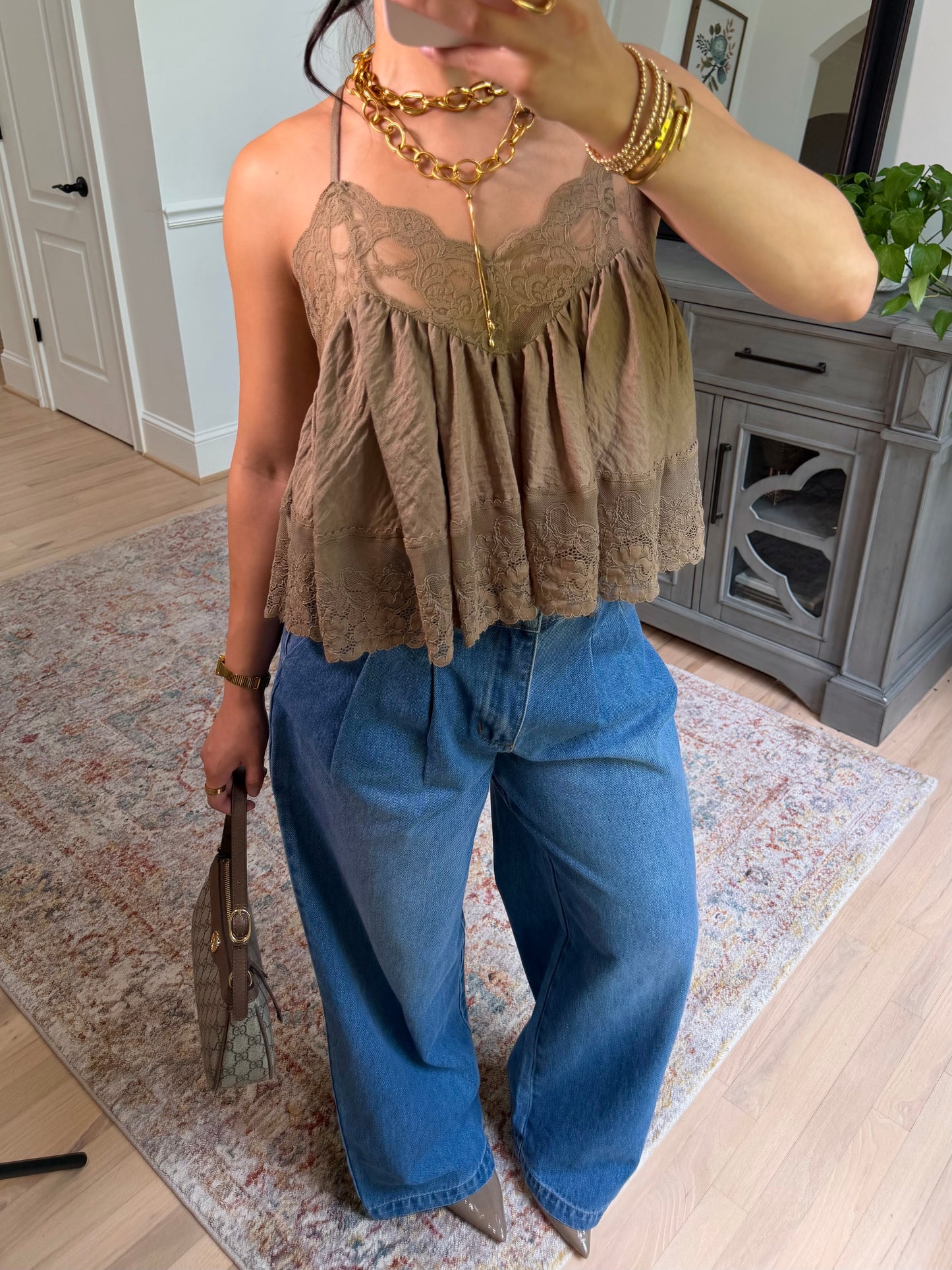 The Verona Olive Lace Top