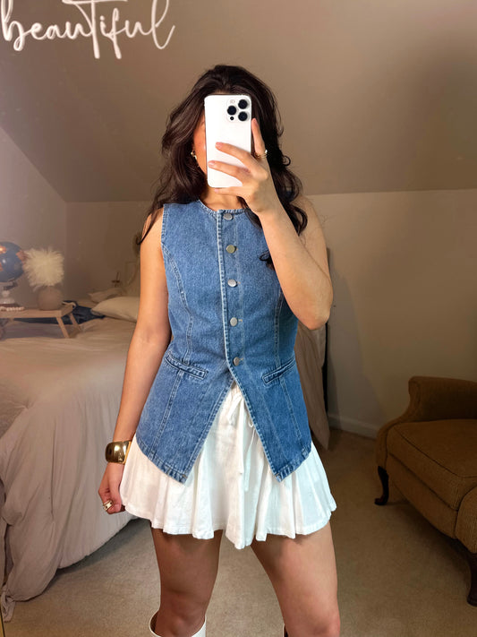 Classy Denim Button-Up Vest