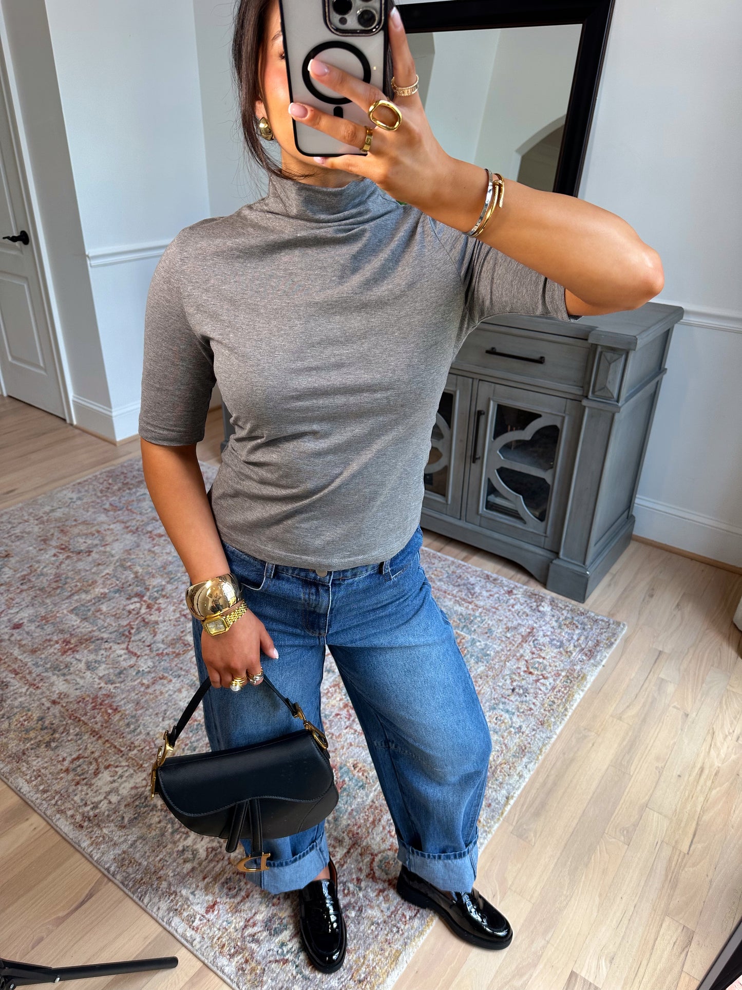 Aurelia Grey Mockneck Top