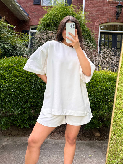 White Oversized Tee & Shorts Set