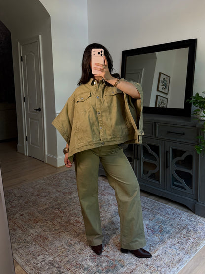 Sutton Olive Denim Poncho Jacket