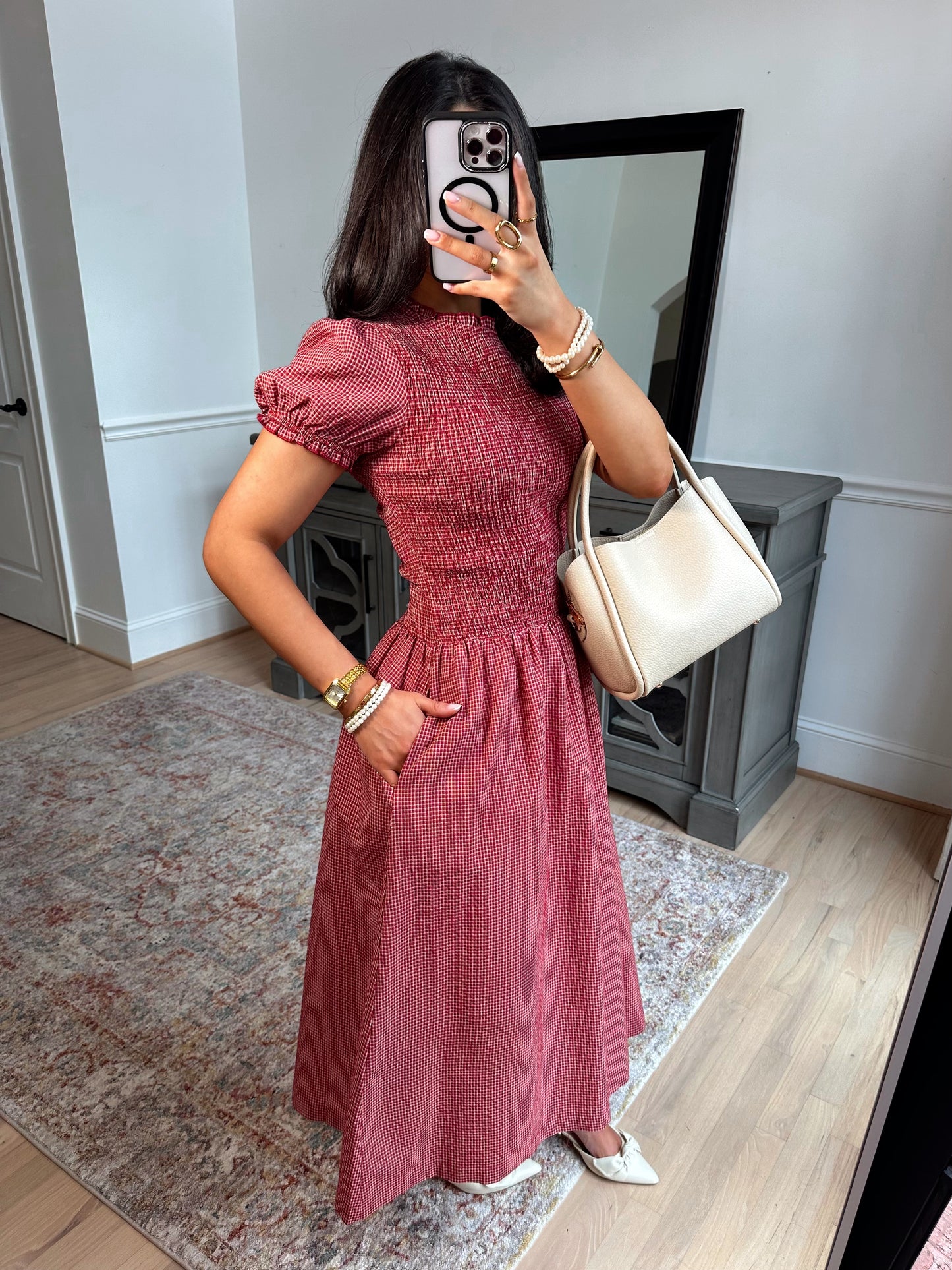 Strawberry Gingham Midi Dress