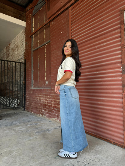 Denim Maxi Slit Skirt