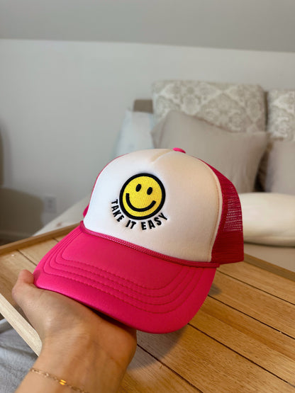 Pink Smiley Trucker Hat