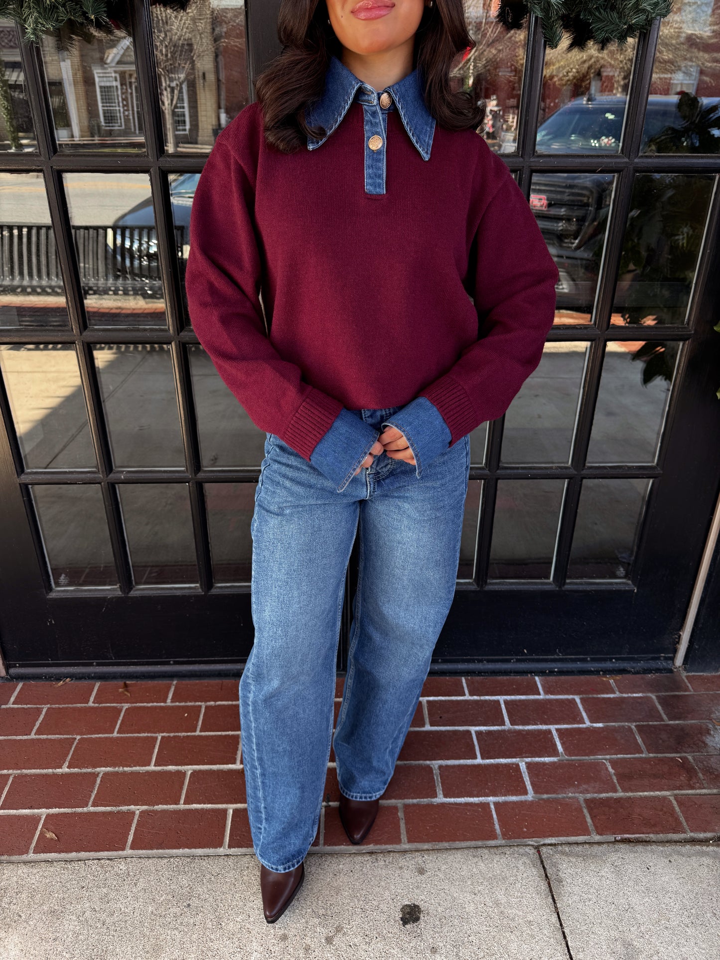 Burgundy Couture Polo Denim Knit
