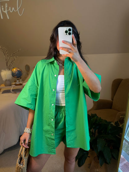 Kelly Green Button Up & Short Set