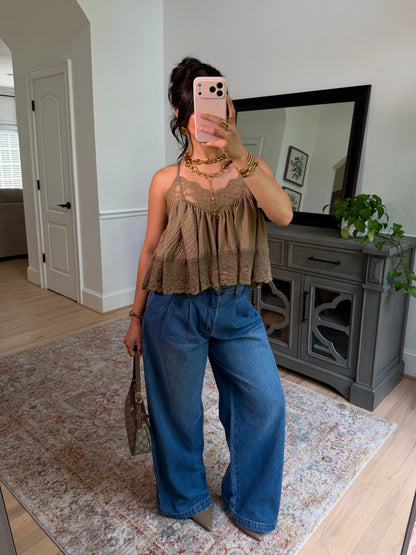 The Verona Olive Lace Top