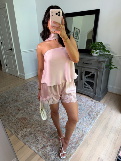 Daydreaming Lace Satin Shorts (Baby Pink)