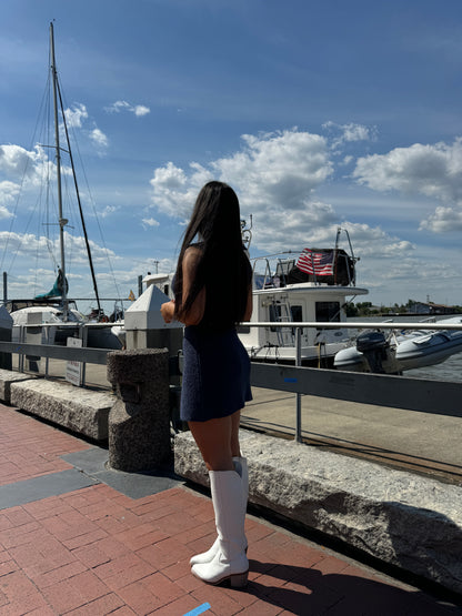 Navy Top and Skirt Knit Set