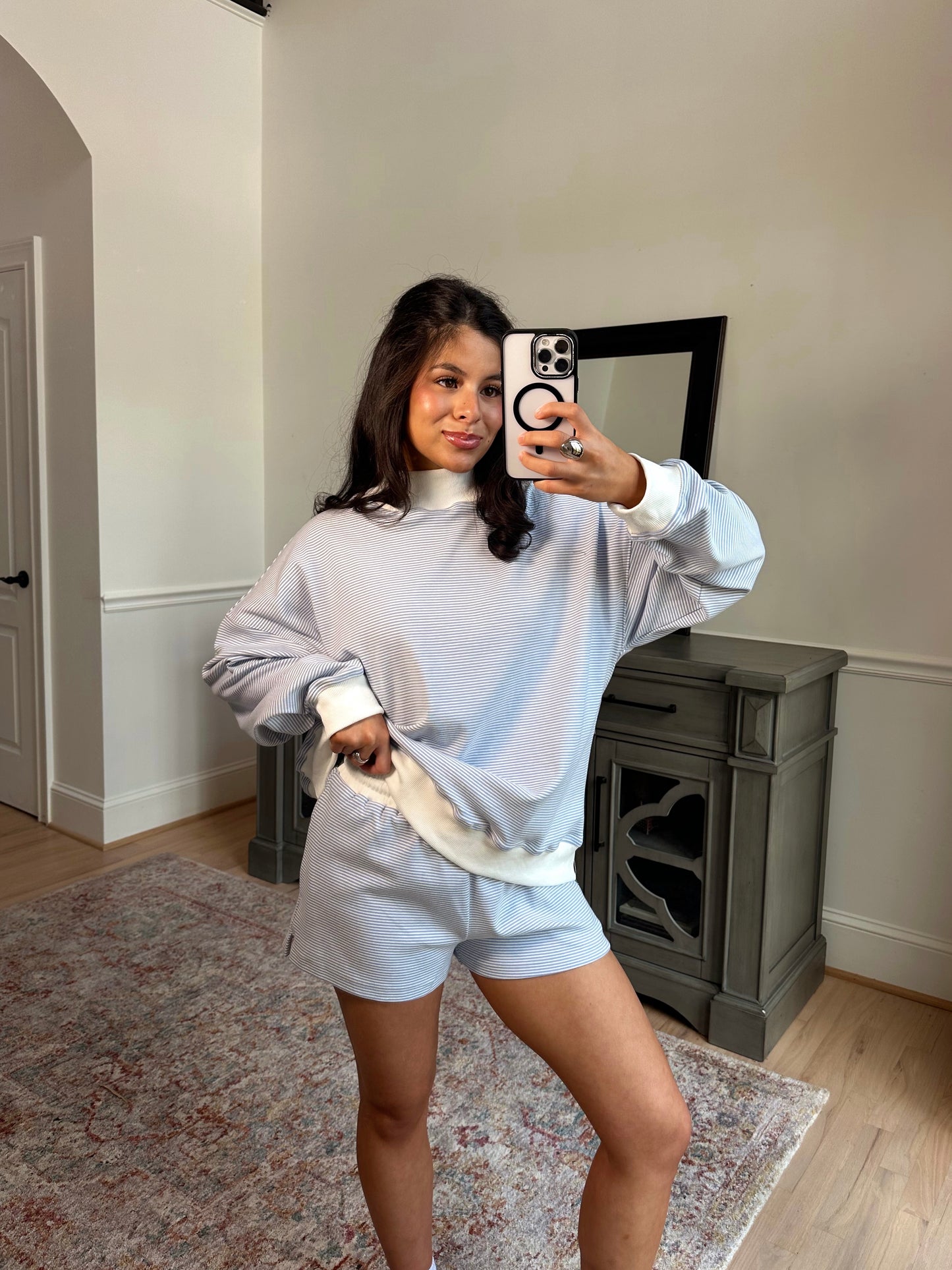 Baby Blue Mockneck Striped Set