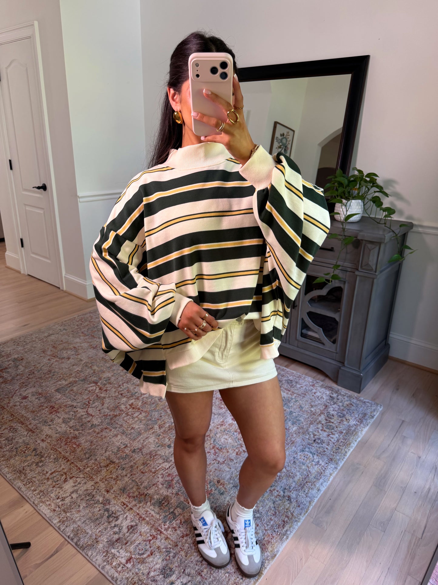 Olive Grove Striped Mockneck