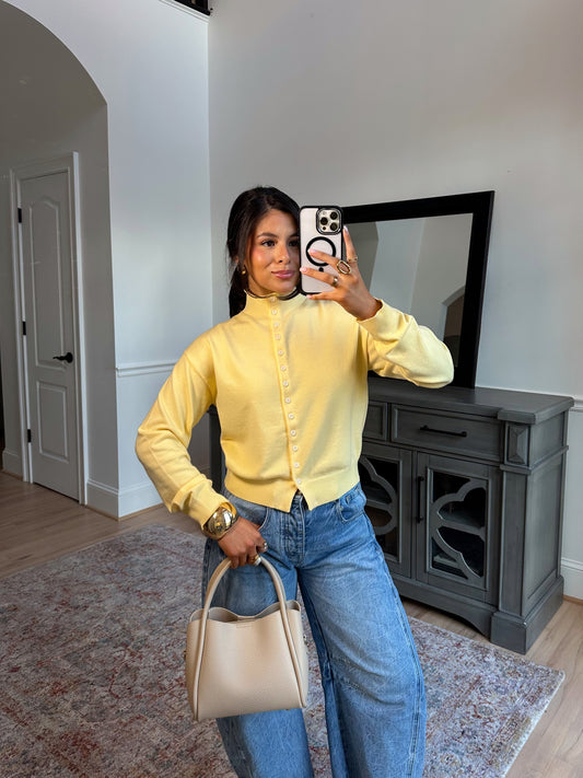 Dalilah Yellow Mockneck Cardigan