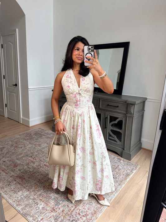 Pink Blooms Halter Midi Dress