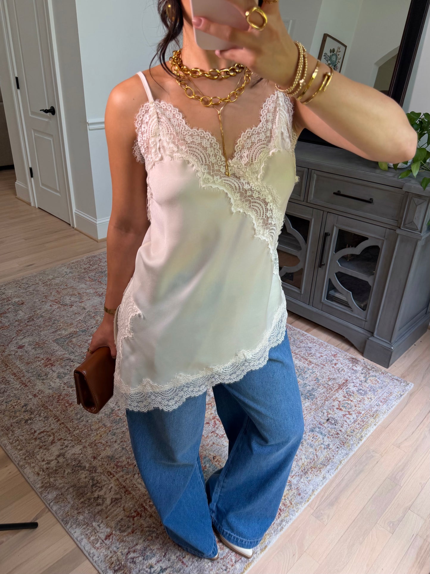 Sienna Cream Satin Lace Top