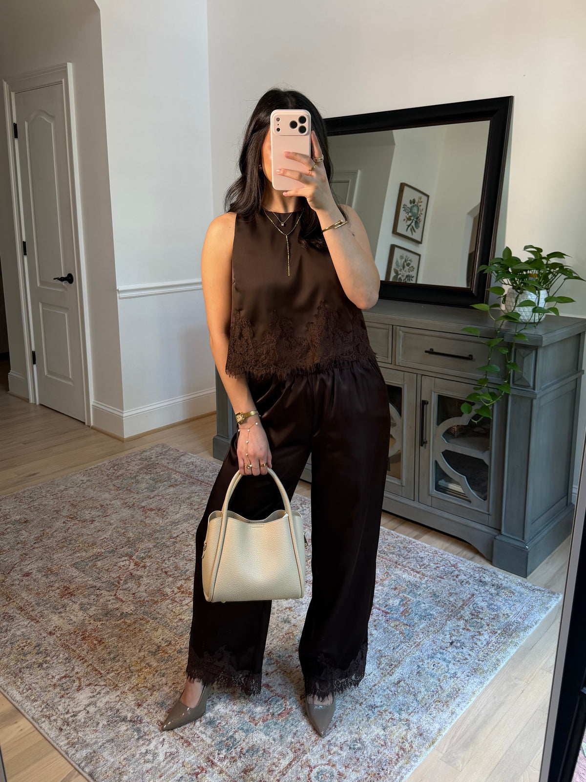 Espresso Brown Satin Top & Pants Set