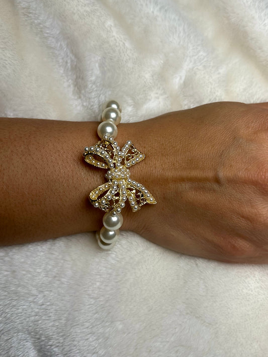 Beaded Bow Pearl Bracelet