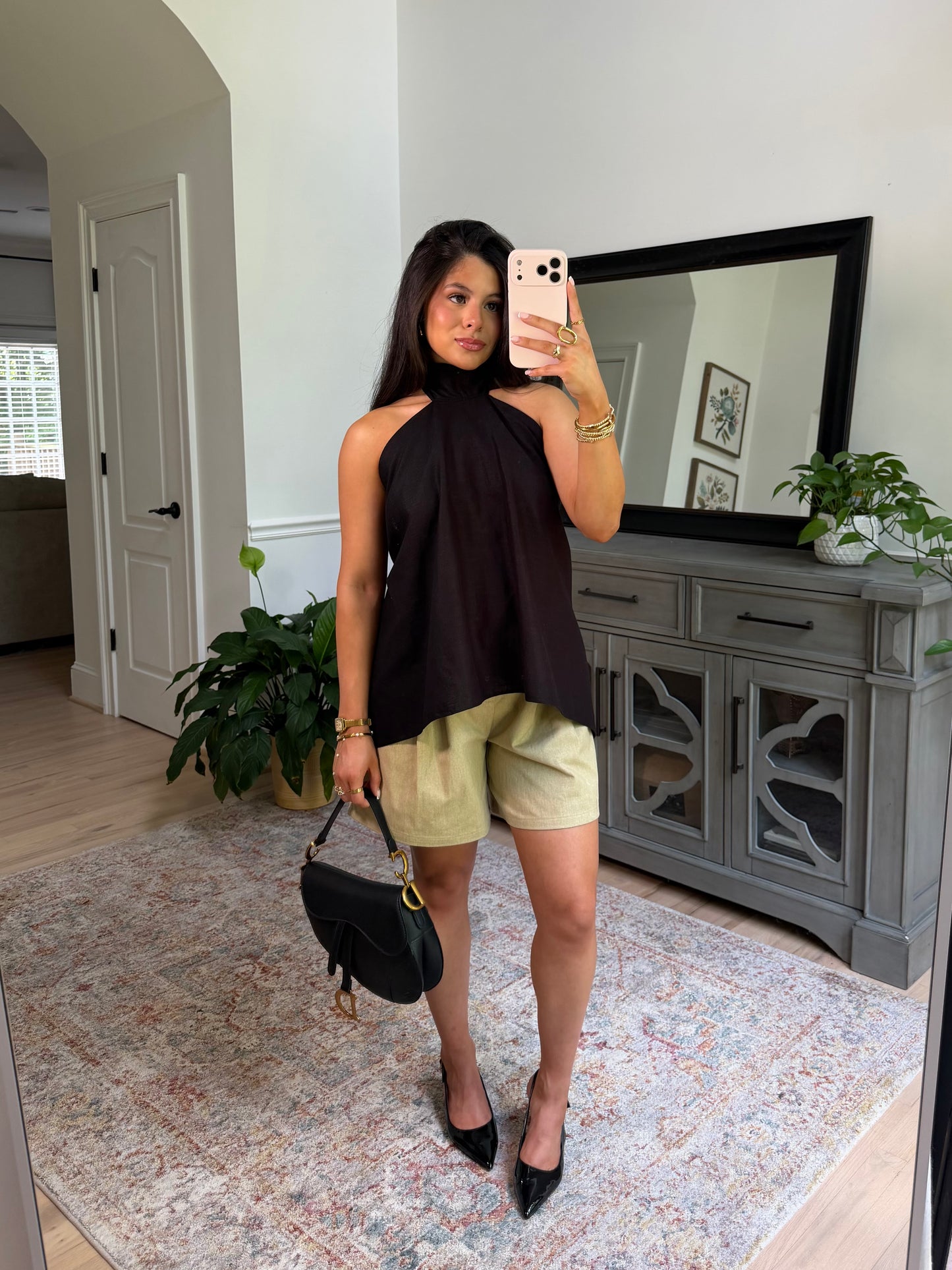 Midnight Black Linen Open Back Top