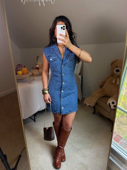 Collared Button-Up Denim Dress