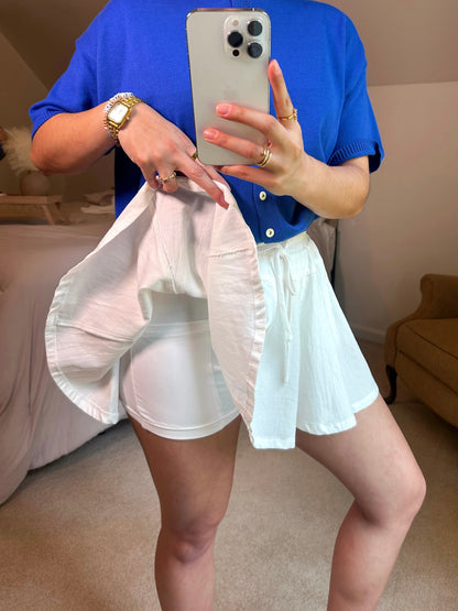 White Woven Flared Skort
