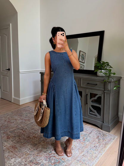 Denim Daydream Pleated Midi Dress