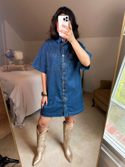 Denim Button-Up Shirt Style Dress