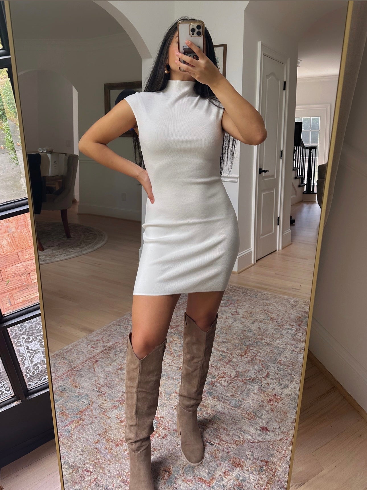 Mock Neck Ivory Dress