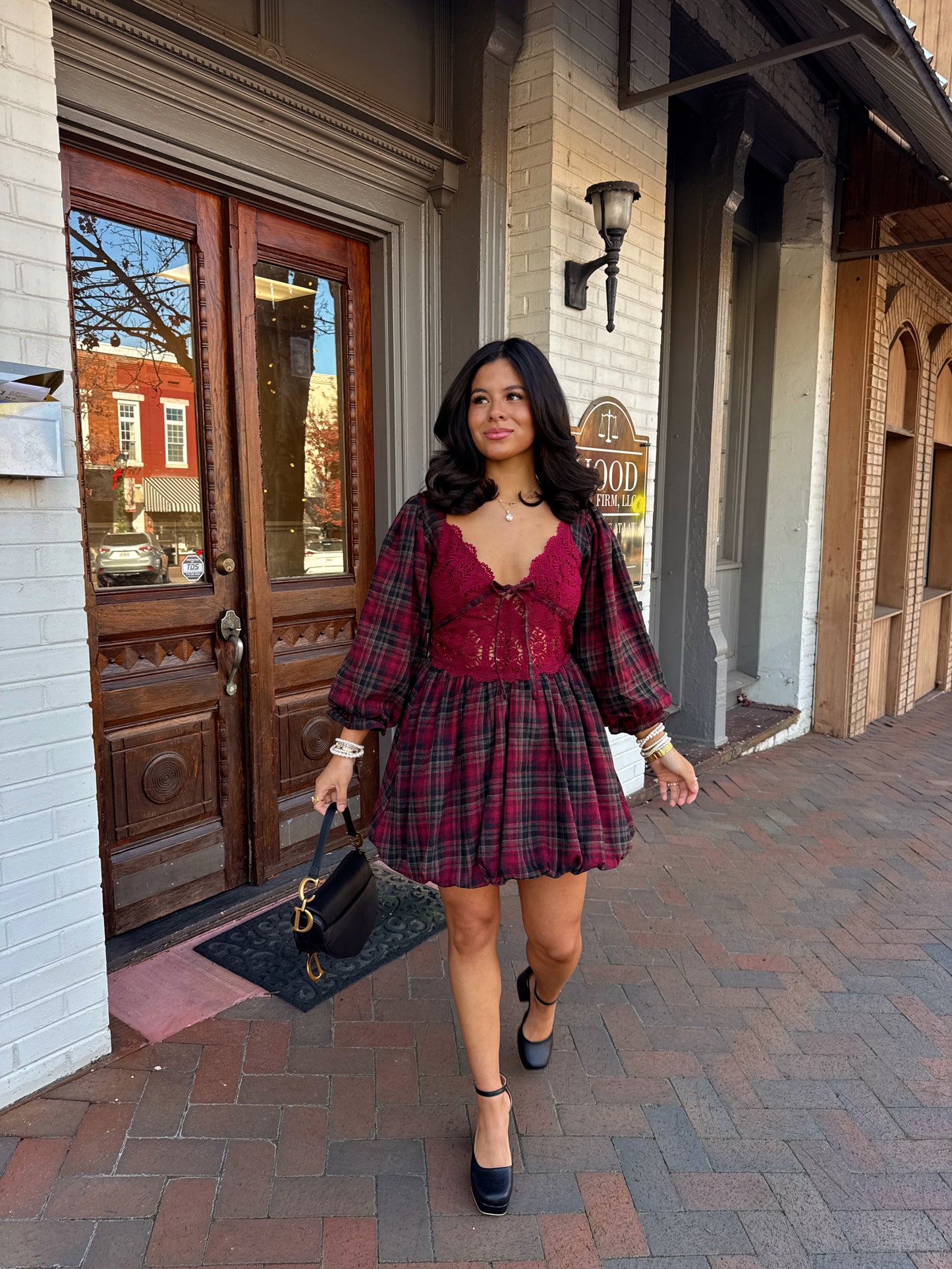 The Blackberry Lace Plaid Mini Dress