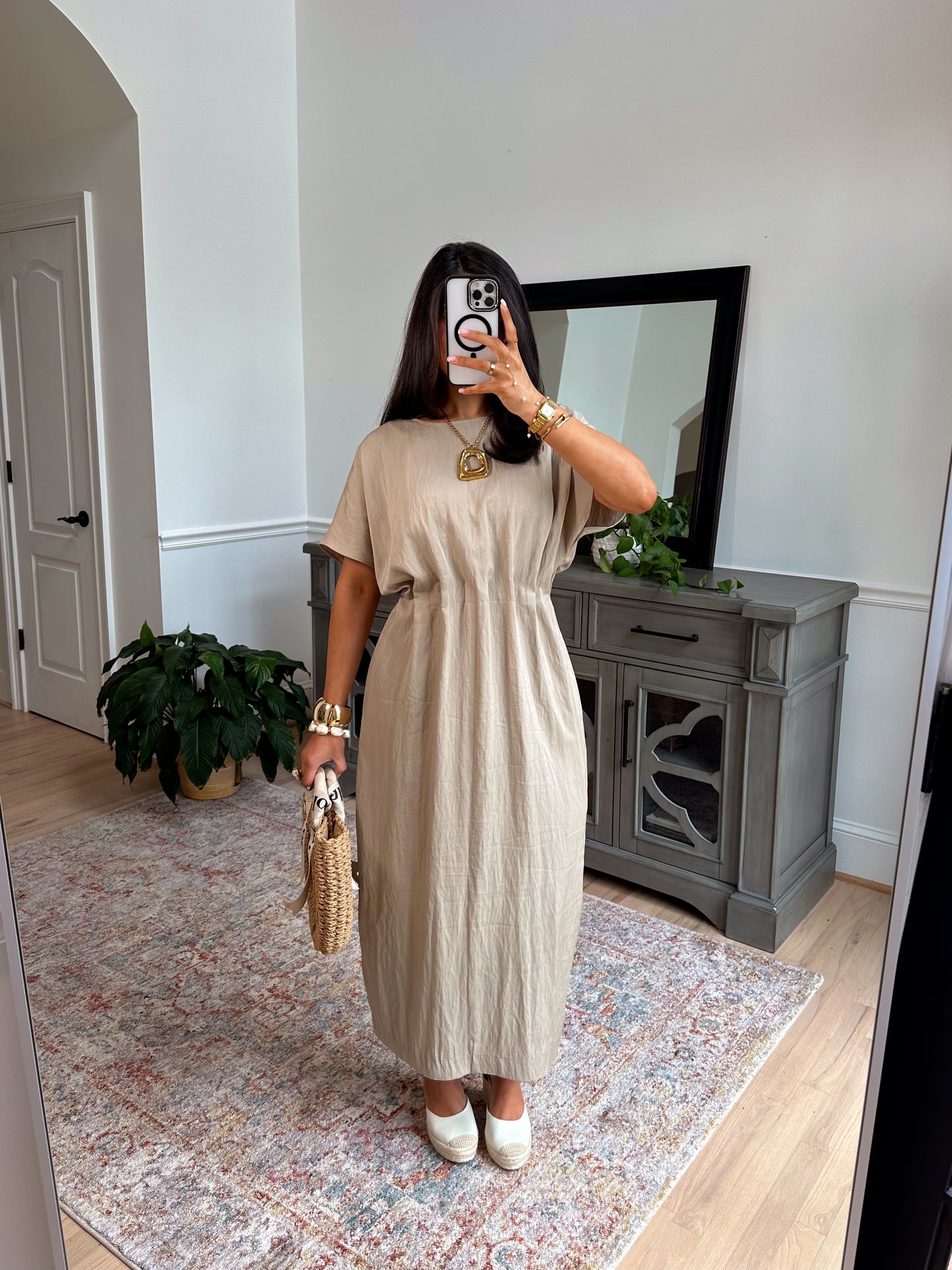 Toscana Taupe Pleated Dress