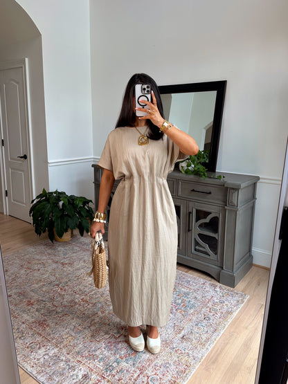 Toscana Taupe Pleated Dress