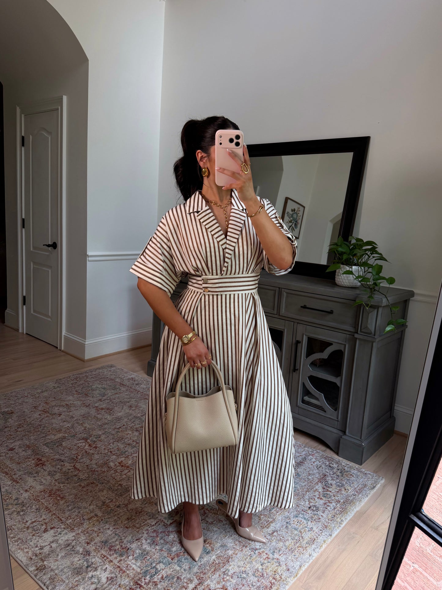 Espresso Date Striped Midi Dress