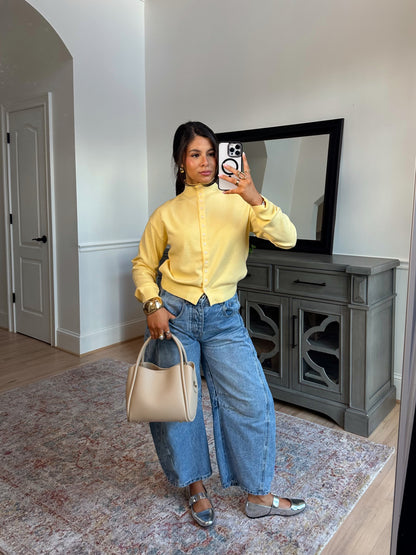 Dalilah Yellow Mockneck Cardigan