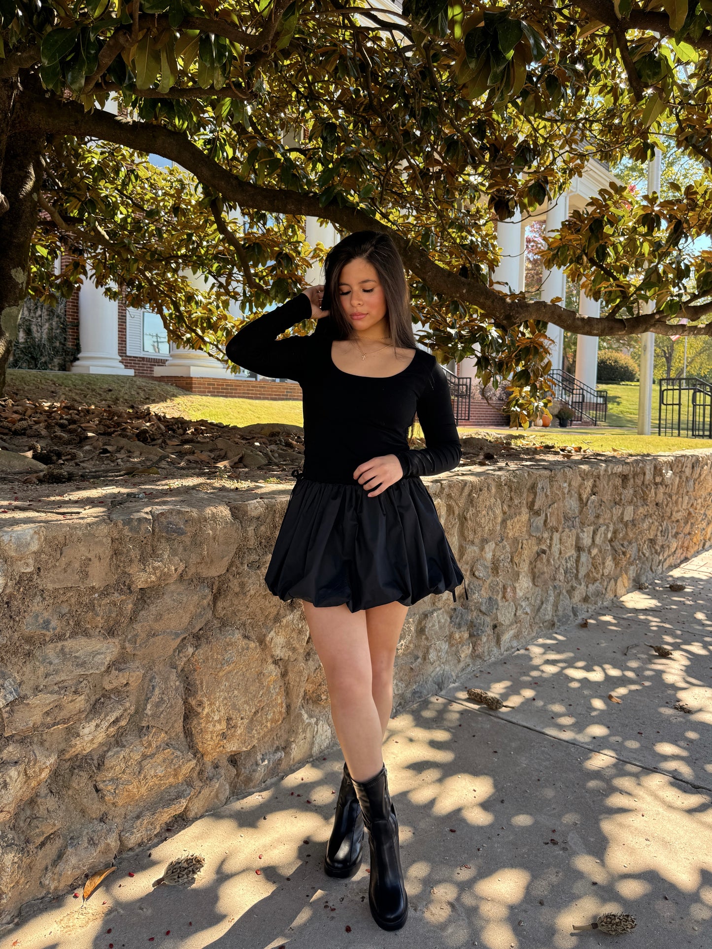 Black Bubble Hem Mini Dress