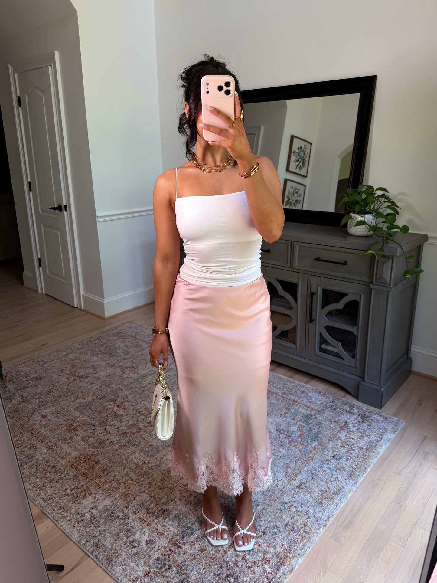 Rosé Lace Satin Skirt