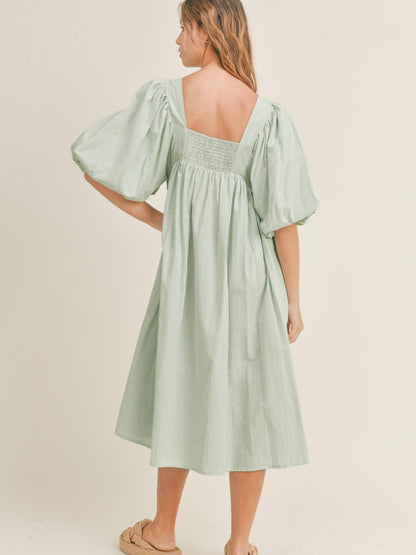 Sage Puff Sleeve Dress