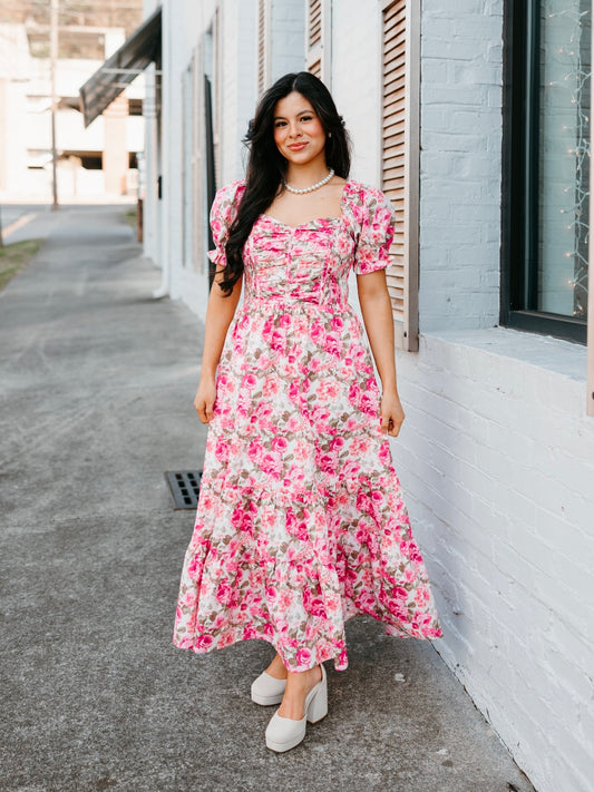 Pink Florals Sweetheart Maxi Dress