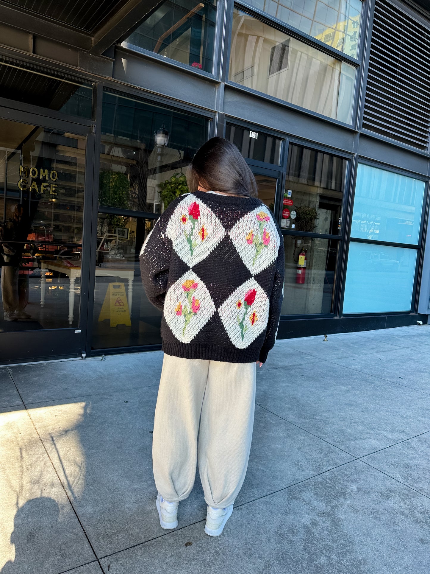 Black Vintage Flower Knit Cardigan