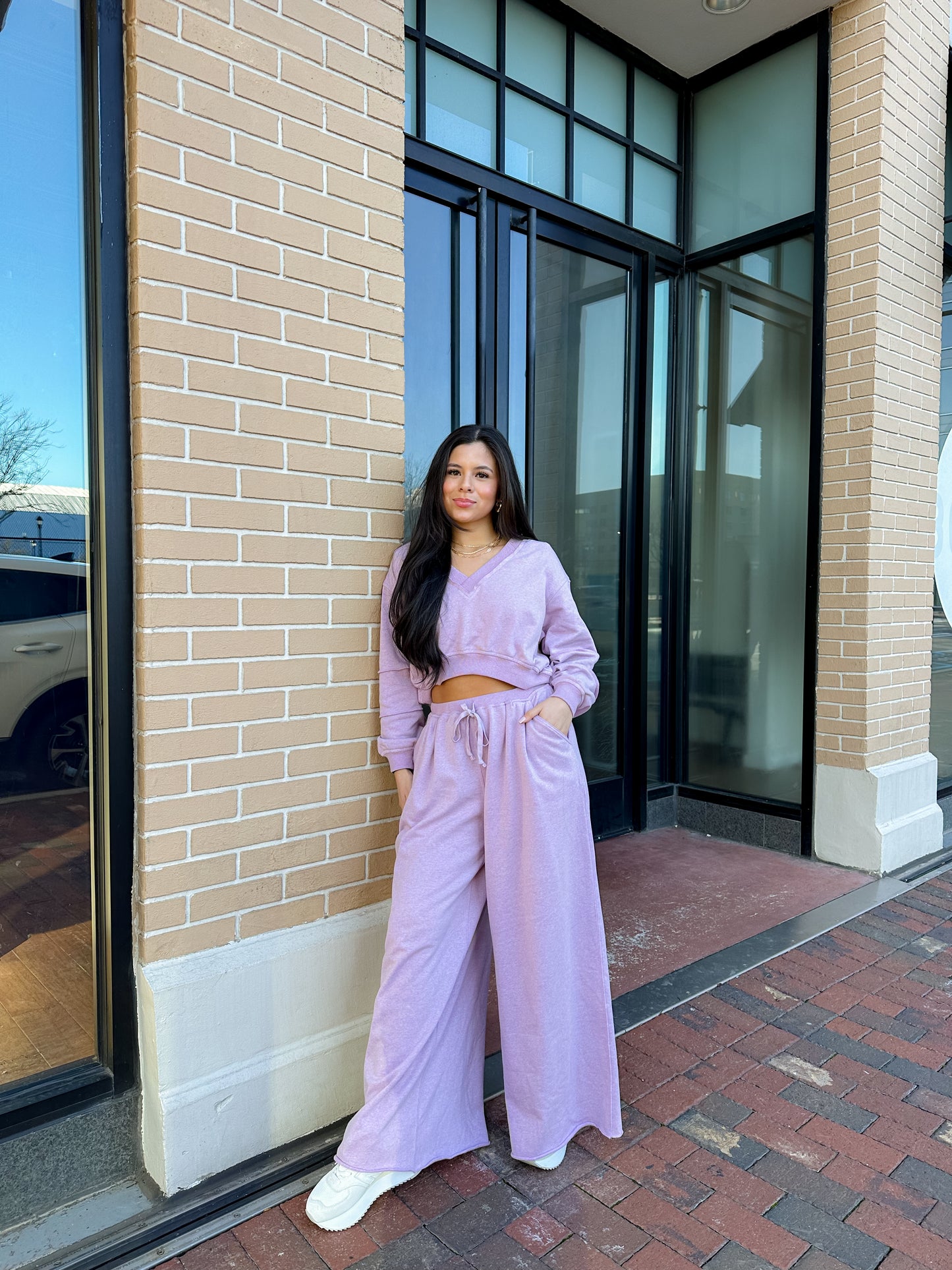 Lilac Top and Wide Leg Pants Set