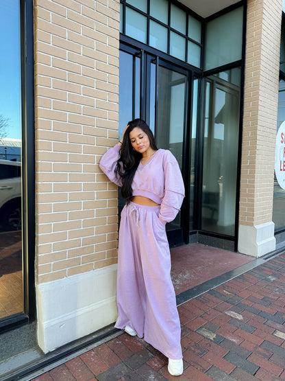 Lilac Top and Wide Leg Pants Set