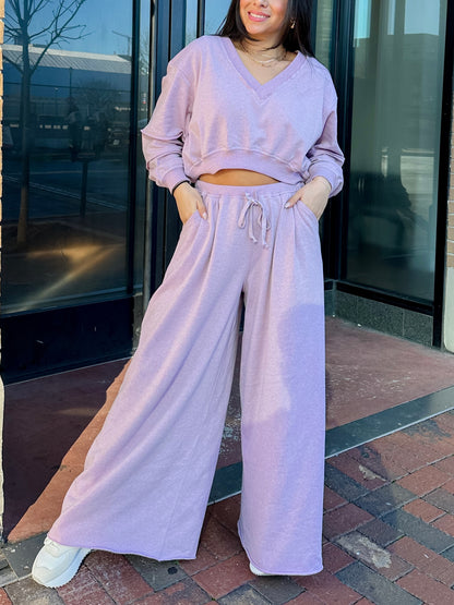 Lilac Top and Wide Leg Pants Set