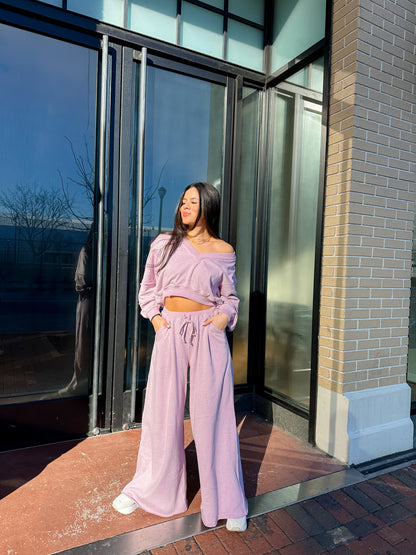 Lilac Top and Wide Leg Pants Set