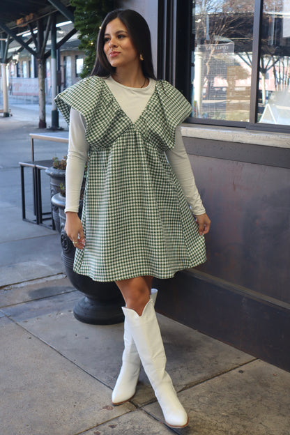 Houndstooth Ruffle Shoulder Dress