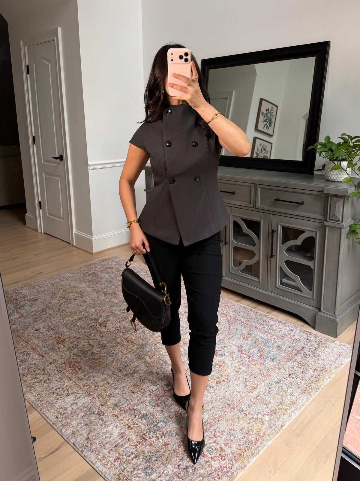 Isabelle Charcoal Button Top