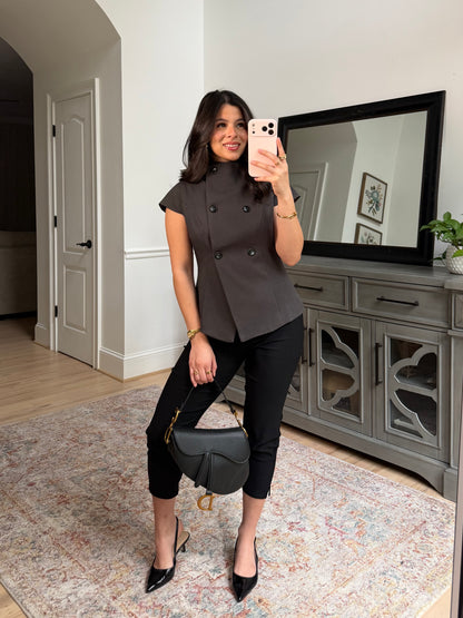Isabelle Charcoal Button Top