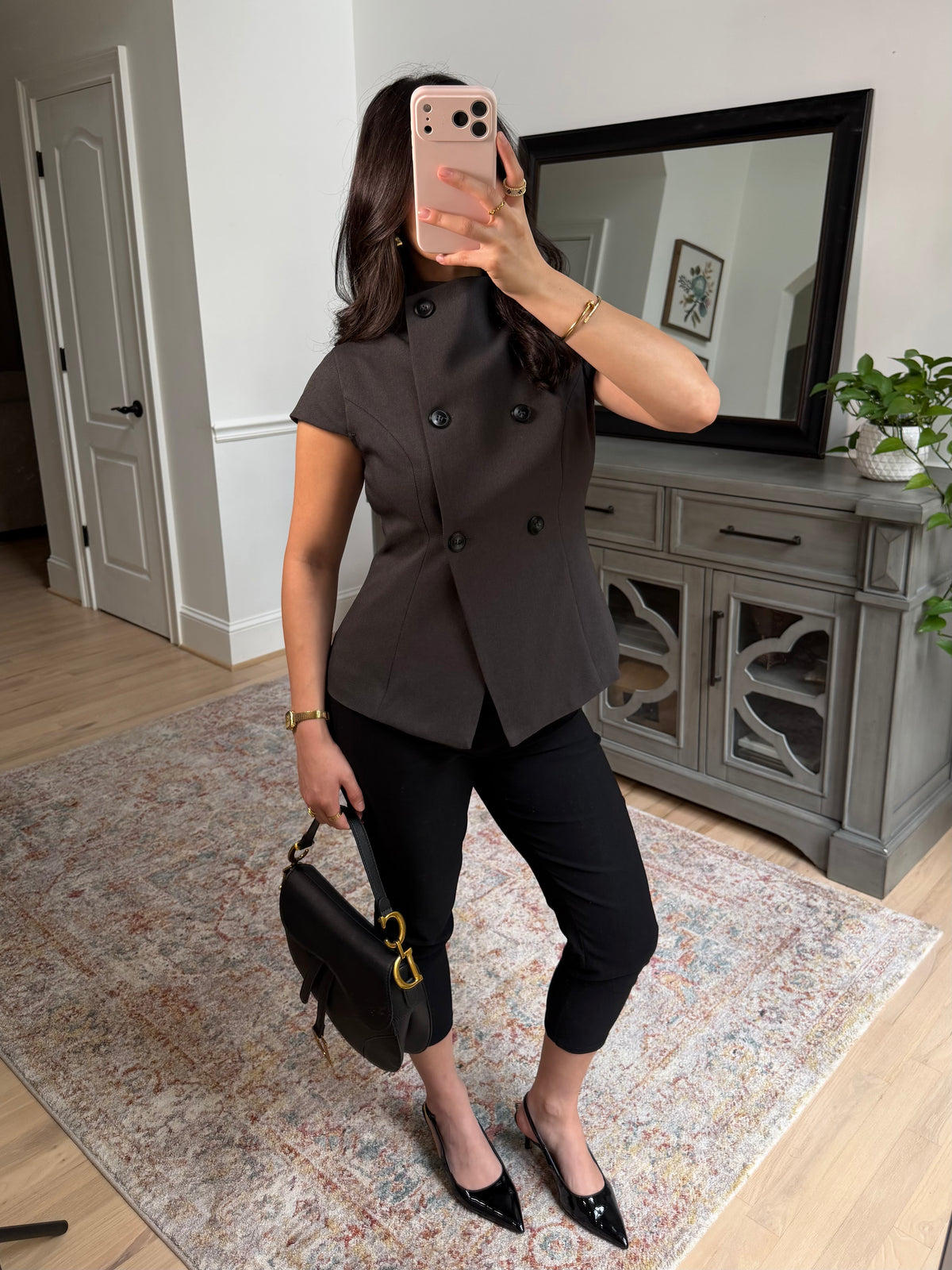 Isabelle Charcoal Button Top