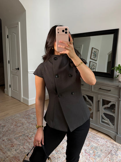 Isabelle Charcoal Button Top